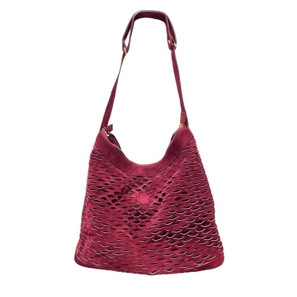 FENDI Vintage Perforated Suede Bucket/Crossbody Bag with Attached Coin Purse